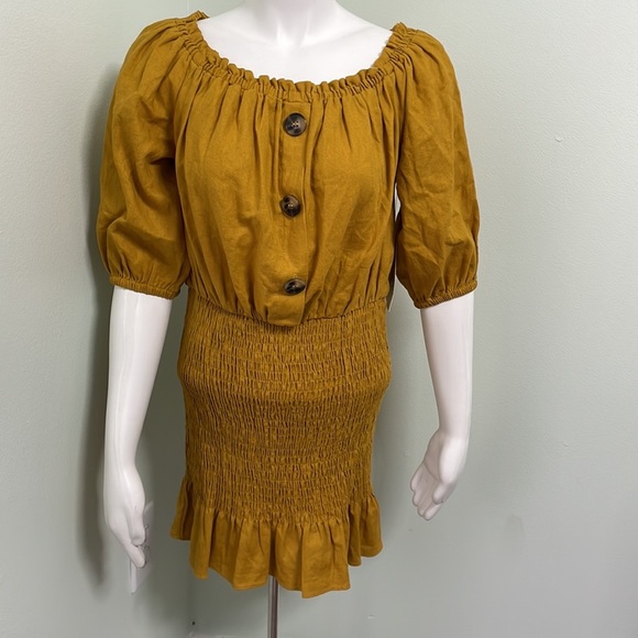 Zara smocked mustard off the shoulder dress NEW - Picture 8 of 12